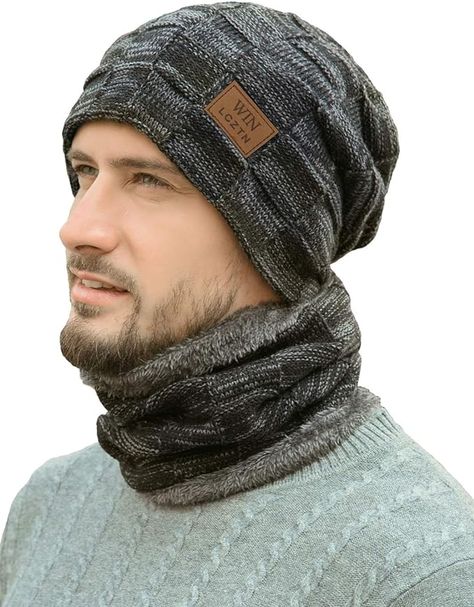 Mens Winter Beanie Hat Scarf Set Warm Fleece Lined Snow Knit Ski Cap … : Amazon.ca: Clothing, Shoes & Accessories Visor Beanie, Hat And Scarf Set, Winter Beanie Hat, Hats Black, Blue Beanie, Ski Cap, Ski Hats, Hat And Scarf Sets, Mens Winter