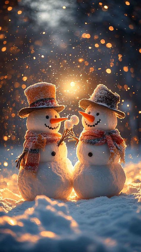 Romantic Snowman Couple 8K Mobile Wallpaper: Winter Wonderland iPhone Background Merry Christmas, Log, Friends Family, Christmas