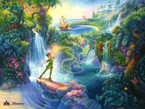 Peter Pan in Neverland Disney Jigsaw Puzzles, Thomas Kincaid, Peter Pan Art, Peter Pan Neverland, Terra Do Nunca, Kinkade Disney, Thomas Kinkade Disney, Deco Disney, Tinkerbell Fairy