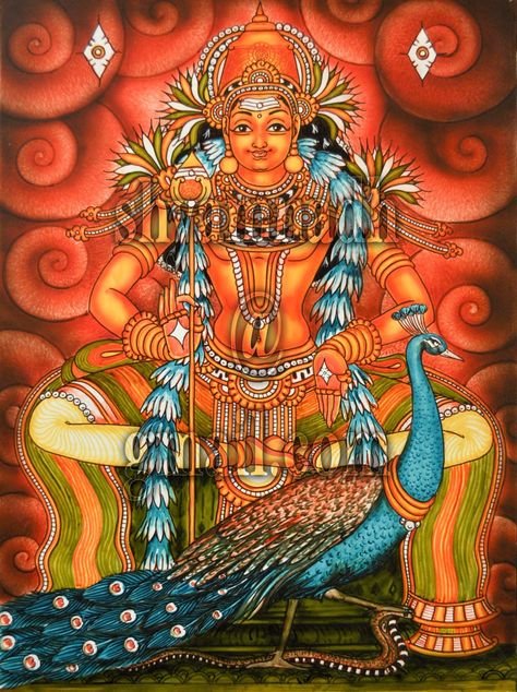 Kerala Mural Painting Murugan, Murugan Mural Painting, Apartment Paintings, Ravivarma Paintings, God Murugan, Painting Hardware, Interior Painting Ideas, Painting Fish, Mural Paintings