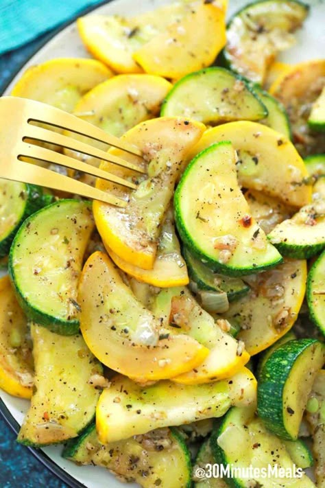 Sauteed Squash and Zucchini Recipe - 30 minutes meals Squash Zucchini Recipes, Sauteed Zucchini And Squash, Sauteed Squash, Zucchini And Squash, Squash And Zucchini, Summer Squash Recipes, Yellow Squash Recipes, Resep Salad, Zucchini Recipe