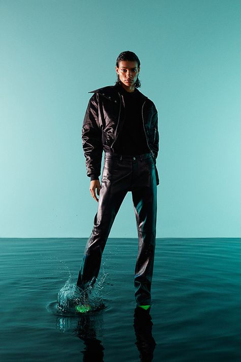 Water Fashion, Campaign Ideas, Black Leather Biker Jacket, The Attico, Male Portrait, Portrait Poses, Sirens, Vogue Paris, Fashion Shoot