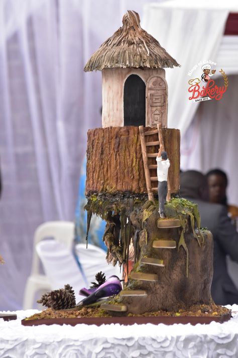 Rustic African introduction cake theme by chef william. African Themed Cake, Africa Cake, African Cake, African Hut, Pot Cakes, Graduation Cakes, Cake Tutorial, Tutorial Video, Themed Cakes