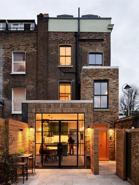 ROAR converts London end-of-terrace into a duo of colourful duplexes End Of Terrace Extension, Contrast Interior Design, Terrace Extension, Loft Plan, Brick Siding, Modern Outdoor Spaces, Kentish Town, Colorful Apartment, Roof Extension