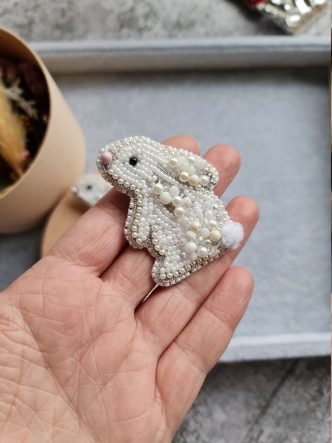 Excited to share the latest addition to my #etsy shop: White rabbit pin, Embroidery beaded brooch, Bunny beadwork jewellery https://etsy.me/3JeHCgZ #birthday #christmas #animals #white #agate #unisexadults #bohohippie #beadedbrooch #cuterabbitpin Pin Embroidery, Love Patience, Bunny Jewelry, Rabbit Jewelry, Embroidery Brooch, Embroidery Beaded, Godfather Gifts, Cute Gifts For Friends, Beads Embroidery