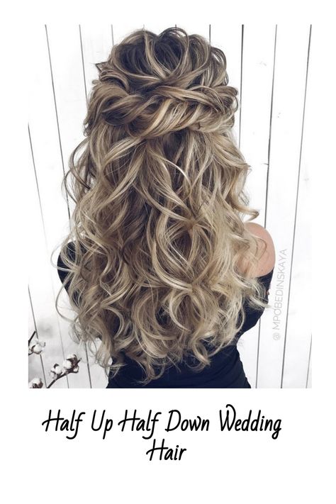 Half Up Half Down Wedding Hair Long Wavy Hair Half Up Half Down, Mother Of Bride Half Updo, Half Up Volume Wedding Hair, Romantic Half Up Wedding Hair, Bridal Hair Half Up Medium, Debutante Hair, Half Updo Wedding Hair, Sophisticated Updo, Mom Prom