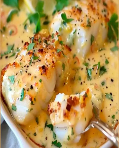 Savory Baked Cod in Coconut-Lemon Cream Sauce Recipe - optimal recipes Cod In Coconut Milk, Cod Coconut Milk, Cod With Coconut Milk, Fish In Coconut Milk Recipes, Fish Recipes With Coconut Milk, Easy Cod Recipes, Codfish Recipes, Cod Loin Recipes, Fish In Coconut Milk