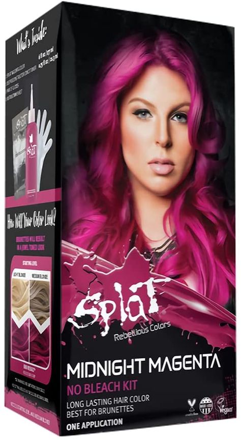 Splat Midnight Magenta, Light Medium Brown Hair, Magenta Hair Dye, Midnight Hair, Splat Hair Dye, Splat Hair Color, Pale Blonde Hair, Magenta Hair, Pink Hair Dye