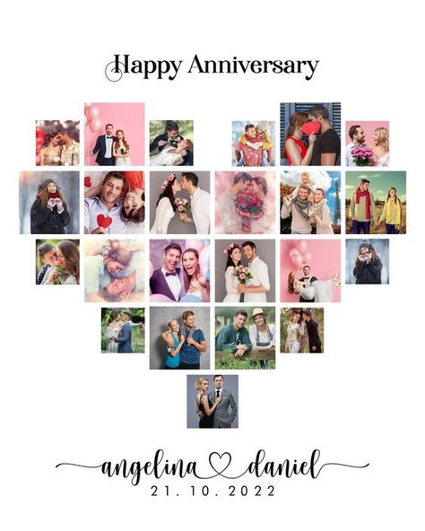 Buy Personalize Anniversary Photo Collage Gift Heart Photo Online in India - Etsy Photo Collage Ideas, Anniversary Photo Collage, Anniversary Collage, 12 Photo Collage, Wedding Photography Album Design, Wedding Photo Collage, Heart Photo Collage, Meaningful Artwork, Anniversary Frame