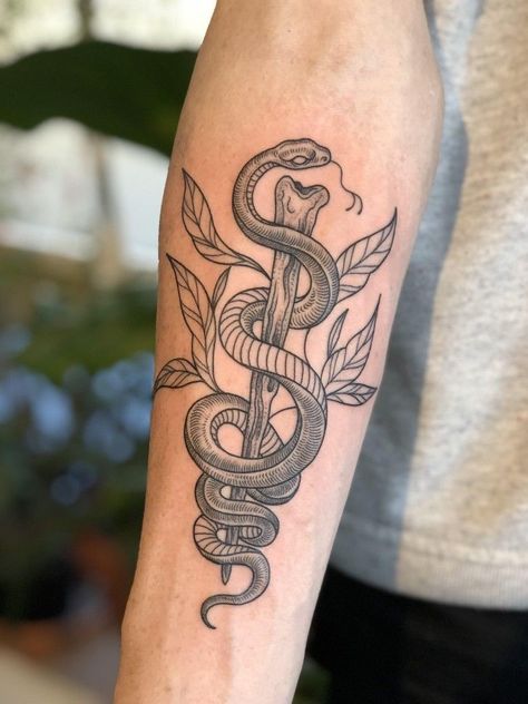 Ems Snake Tattoo, Medical Snake Tattoo, The Healer Tattoo, Tattoo Shading Styles, Medical Sleeve Tattoo, Staff Of Asclepius Tattoo, Caduceus Tattoo Nurse, Small Medical Tattoos, Line Shading Tattoo