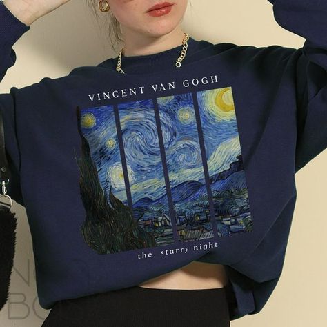 Vincent Van Gogh Aesthetic, Starry Clothes, Van Gogh Aesthetic, فنسنت فان جوخ, Van Gogh Gifts, Painted Clothes Diy, Clothing Art, Artsy Style, Starry Night Van Gogh