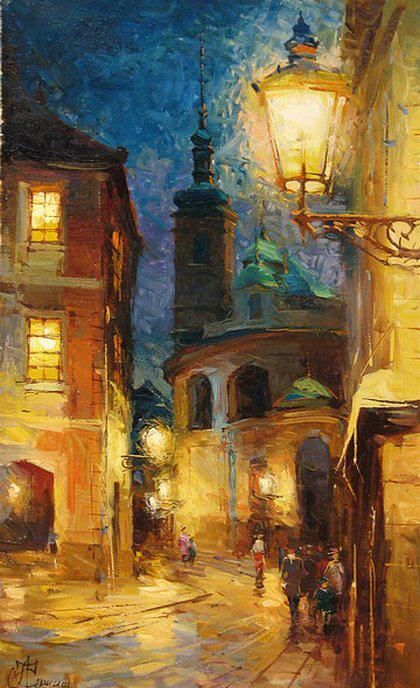 Andrey Chernysh 1962 | Ukraina Arte Peculiar, Arte Van Gogh, City Painting, Cityscape Painting, Aesthetic Painting, City Street, Ethereal Art, Art Watercolor, City Art