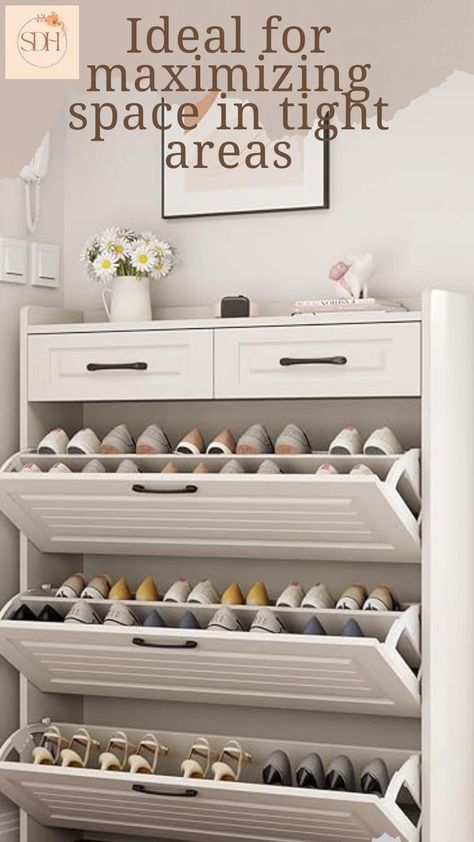 Enclosed Shoe Storage Ideas, Hallway Storage Ideas Narrow, Narrow Hallway Storage, Entry Shoe Storage, Small Entryway Shoe Storage, Hallway Apartment, Shoe Rack Wood, Hidden Shoe Cabinet, Slim Shoe Storage