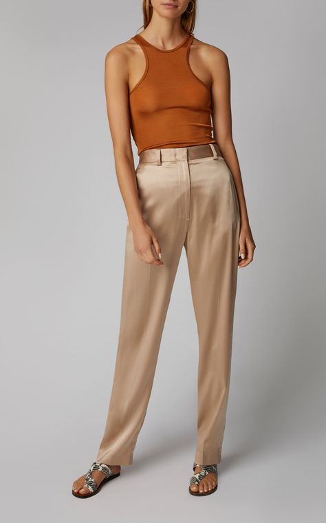 Silk Trousers Outfit, Satin Trousers Outfit, Silk Satin Outfit, Sequins Top Outfit, December Outfits, Trousers Outfit, Martin Grant, Body Con Dress Outfit, Prada Fashion