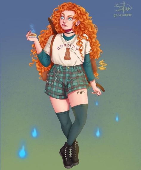 art by @silviarte on insta. Merida Fanart, Modern Merida, Merida From Brave, Pixar Animated Movies, Disney Princess Challenge, Naomi Lord, Modern Day Disney, Disney Royalty, Disney Modern