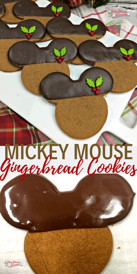 Gingerbread Mickey Mouse Cookies Recipe | DINE DREAM DISCOVER Disney Gingerbread Cookies, Dinner Food Recipes, Disney Gingerbread, Theme Dinners, Disney Xmas, Mouse Cookies, Chocolate Rice Krispie Treats, Reindeer Cakes, Traditional Christmas Cookies