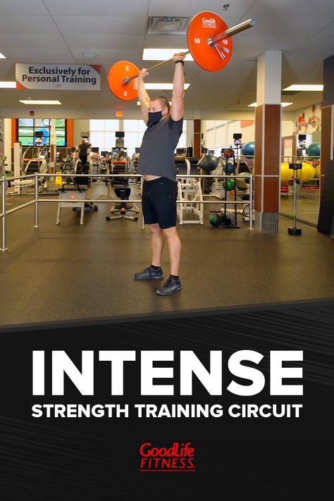 Build muscle and burn calories with an intense strength training circuit. 💪🔥 Strength Circuit Workouts, Strength Circuit, Circuit Workouts, Circuit Training Workouts, Strength Training Routine, Barbell Weights, Overhead Press, Dumbbell Set, Circuit Workout