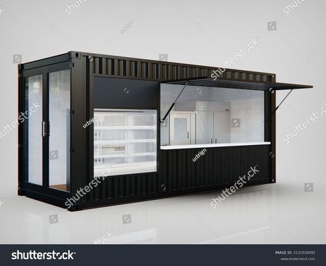 3d illustration shipping container kiosk and bakery Container Bakery, Container Kiosk, Container Coffee Shop, Street Food Design, Cafe Exterior, Container Cafe, Food Kiosk, Bakery Kitchen, Coffee Stands