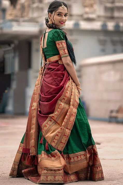 Half Lehenga, Cotton Lehenga Choli, Silk Half Saree, Lengha Blouse Designs, Indian Lengha, Sari Lehenga, Half Saree Function, Cotton Lehenga, Half Saree Lehenga