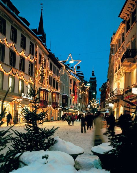 Christmas in Switzerland Switzerland In Christmas, Zurich Switzerland Photography, Christmas In Switzerland, Night Cities, Swiss Christmas, Swiss Landscape, Switzerland Christmas, Switzerland Photography, Beautiful Switzerland