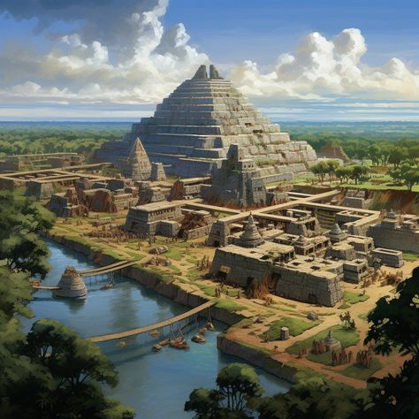 Mesoamerican Architecture, Aztec City, Elven City, Historical Concepts, Viking Village, Fantasy Town, Mayan Culture, New Fantasy, Mystical World