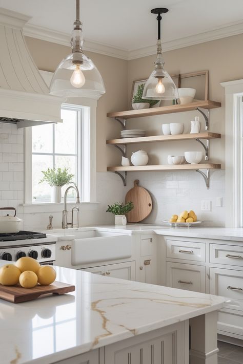 Stay ahead of modern farmhouse kitchen trends with soft light palettes and luxe décor. Use warm whites and natural wood tones, paired with premium fixtures, sleek countertops, and stylish hardware to craft a timeless and elegant cooking space.