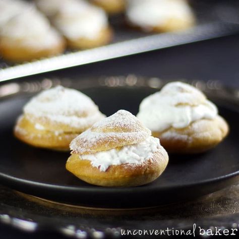 Gluten-Free Vegan Cream Puffs / Profiteroles Vegan Cream Puffs, Profiteroles Recipe, Allergy Friendly Desserts, Sweet Sticky Rice, Eclair Recipe, Vegan Whipped Cream, Recipes With Whipping Cream, Vegan Cream, Desserts Vegan