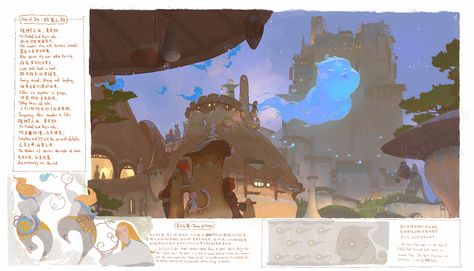 ArtStation - Tales From The Pot, Claud Z Concept Art Books, Graphic Design Portfolio Inspiration, Bg Design, Game Concept Art, Art Prompts, Fantasy Art Landscapes, Landscape Illustration, Rainbow Art, Visual Development