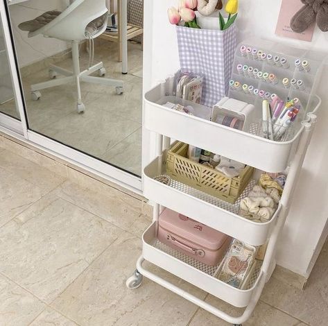 stationary Makeup Bathroom, Room Organization Bedroom, Study Desk Decor, Utility Shelves, Trolley Cart, Dekorasi Kamar Tidur, Pastel Room, Pinterest Room Decor, Study Room Decor