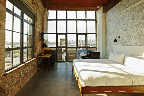 This Cozy Brooklyn Hotel Melds Historic Architecture With Modern Charm – Nobleman Magazine Small Studio Space, Hotels Nyc, Wythe Hotel Brooklyn, Williamsburg Hotel, Penthouse Ideas, Wythe Hotel, Cat Hotel, Nyc Hotels, Best Boutique Hotels