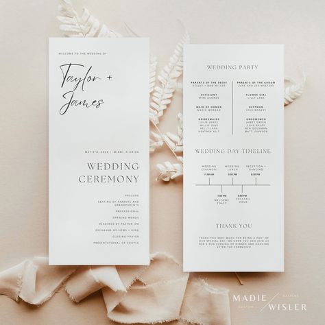 Minimalist Wedding Welcome and Timeline Template | Modern Weekend Events | Wedding Itinerary | Welcome Bag | Editable Wedding Timeline Timeline Template, Minimalist Font, Welcome Bag, Wedding Itinerary, Handwritten Script Font, Wedding Day Timeline, Ceremony Programs, Wedding Timeline, Wedding Quotes