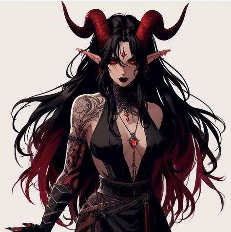 Demon Woman Drawing, Demon Character Design Female, Lust Character Design, Dnd Demon Art, Demon Girl Character Design, Tiefling Costume, Demon Hunter Art, Dark Grunge Makeup, Demon Oc Female