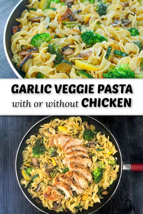 Garlic Chicken Pasta With Vegetables, Pasta And Veggies In Garlic Sauce, Pasta And Veggie Recipes, Garlic Veggie Pasta, Chicken And Vegetable Pasta Recipes, One Pot Chicken And Pasta Recipes, Vegetable Chicken Pasta, Veggie Chicken Pasta, Chicken Veggie Pasta Bake