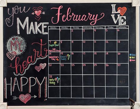 Febuary Calander Chalk, February Chalk Calendar Ideas, February Dry Erase Board Ideas, Valentines Calendar Ideas, February Calendar Whiteboard, February Chalkboard Ideas Calendar, February Calendar Ideas Whiteboard, February Chalkboard Calendar, Chalk Calendar Ideas