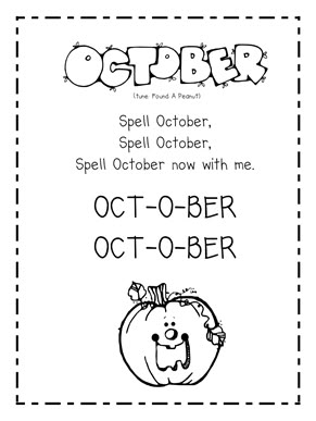 October chant and song Calendar Songs, Months Song, Vowel Chart, October Song, Kindergarten Calendar, Preschool Calendar, Transition Songs, October Classroom, Circle Time Songs