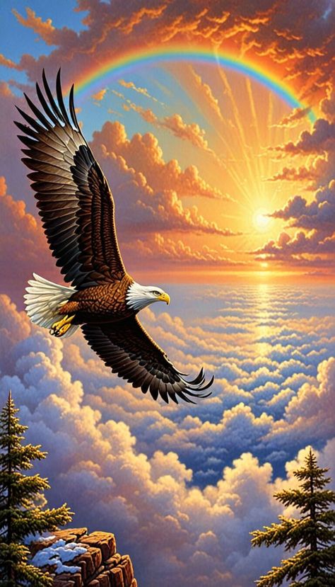 Painting of A magic majestic eagle flying above the clouds - AI creation Birds Flying Photography, American Indian Artwork, Eagle Artwork, Eagle Flying, Wild Animal Wallpaper, Eagle Images, Eagle Painting, Eagle Wallpaper, Android Wallpaper Art