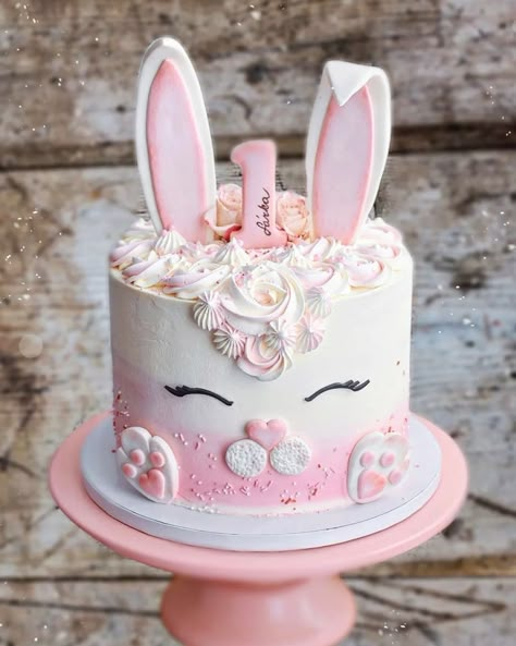 Credit - @bakes_julia Bunny Cake Ideas, Bunny Birthday Cake, Simple Cake Designs, 1st Birthday Cakes, Bunny Party, Bunny Birthday, Bunny Cake, Adorable Bunny