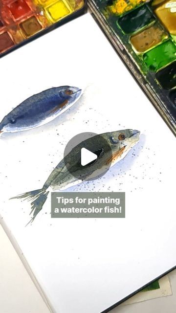 Watercolor Fish Tutorial, Watercolour Fish Paintings, Watercolor Fish Simple, Watercolor Fish Painting, Fish Art Painting, Watercolour Fish, Fish Watercolor Painting, Quick Art, Fish Watercolor