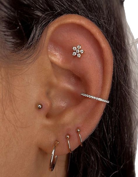 Tattoo Ear Behind, Ear Percinings, Ear Ring Design, Ear Piercing Aesthetic, Minimalist Ear Piercings, Unique Ear Piercings, Ear Peircings, Ear Piercings Chart, Types Of Ear Piercings