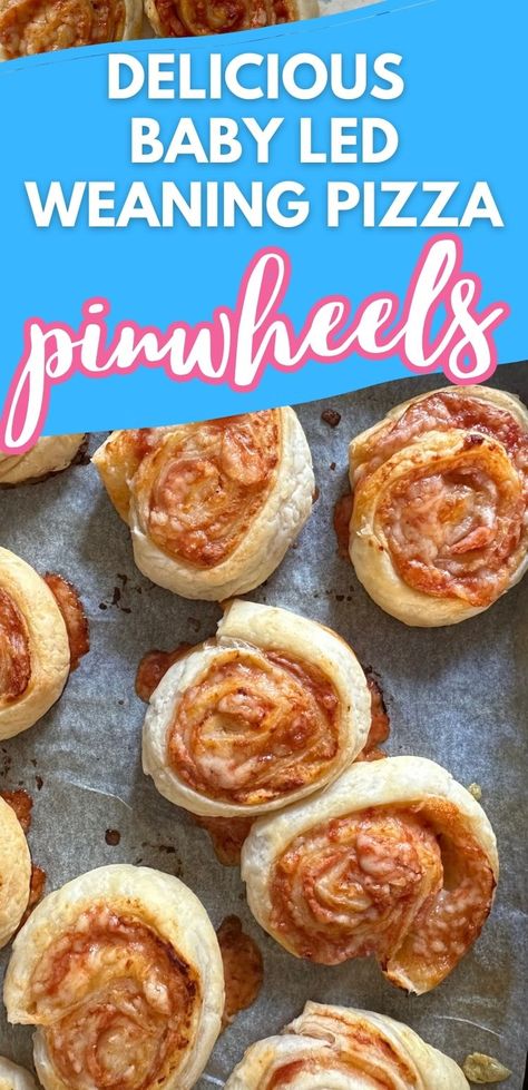 Pinwheels For Toddlers, Pizza For Babies, Crescent Roll Recipes For Toddlers, Toddler Puff Pastry Recipe, Baby Pizza Recipe, Puff Pastry Kids Recipes, Puff Pastry Toddler Recipe, Toddler Pinwheel Recipes, Blw Pizza