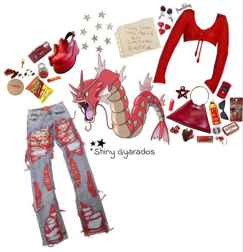 #outfits #outfitboard #aesthetic #aestheticoutfit #red #redaesthetic #shoplook #polyvore #cuteoutfit #style #pokemon #gyarados #pokemonaesthetic #alt #fashion Shiny Gyarados, Red Aesthetic, Aesthetic Clothes, Pokemon, Cute Outfits, Red