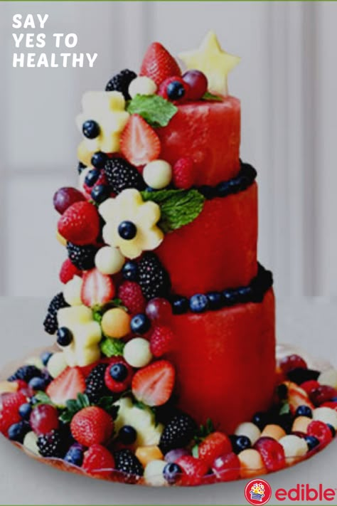 The best birthday gifts are our Watermelon Cakes made with nothing but fresh, colourful juicy fruit. This healthy and refreshing cake is suitable for everyone. Cake Made Of Fruit, Refreshing Cake, Watermelon Cakes, Fruit Birthday Cake, Fruit Cake Design, Cheese Display, Fresh Fruit Cake, Fruit Platter Designs, Fruit Creations