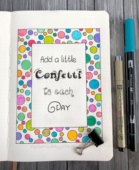 Handlettering / journaling / Bullet journal - Add a little confetti to each day April Bullet Journal, Bullet Journal Monthly Spread, Bullet Journal Cover Page, Bullet Journal Diy, Bullet Journal Design Ideas, Bullet Journal Themes, Bullet Journal Writing, Bullet Journal Art, Journal Themes