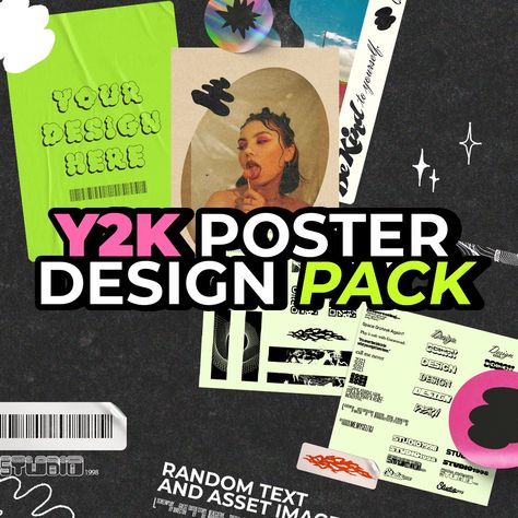 Y2K Poster Graphic Design Pack, Asset Bundle, Digital Instant Download for Photoshop and Canva, 90s Vintage Style, PNGS, PSDS, Image Files for. Y2k Poster Design, Paper Texture Photoshop, Y2k Poster, Dystopian Art, Poster Design Ideas, Poster Graphic Design, Graphic Design Style, Y2k Posters, Mockup Poster