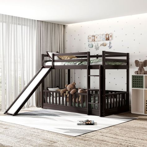 Harper&Bright Designs Twin Over Twin Standard Bunk Bed by Harper&Bright Designs & Reviews | Wayfair Trundle Bed With Storage, Low Bunk Beds, Top Bed, Bunk Bed With Slide, Bunk Bed Loft, Twin Over Twin Bunk Bed, Wood Bunk Beds, Twin Bunk Bed, Bed With Slide