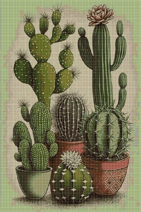 Cactus Cross Stitch, Thread & Yarn, White Patterns, Simple Patterns, Digital Pattern, Le Point, Counted Cross Stitch, Cross Stitch Pattern, X 23