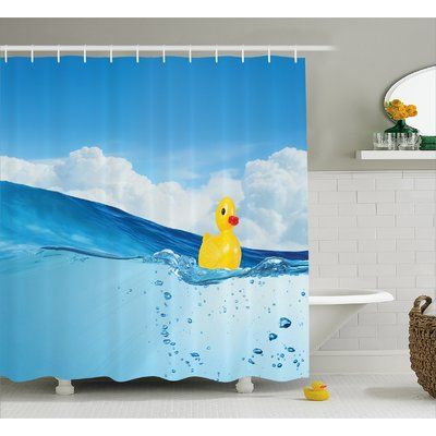 East Urban Home Rubber Duck Swimming in Pool Shower Curtain + Hooks Size: 69" W x 70" L Rubber Duck Bathroom, Duck Shower Curtain, Duck Bathroom, Duck Swimming, Bathroom Decor Pictures, Pond Pool, Modern White Bathroom, Pool Shower, Shower Curtain Sizes