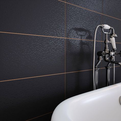 Copper Grout, Kendall Kitchen, Metro Tiles Black Grout, Metallic Grout, Dark Brown Bathroom Tiles, Black Tile Grout, Black Metro Tiles Bathroom, Gatzby Topps Tiles, Black Tile Brown Grout