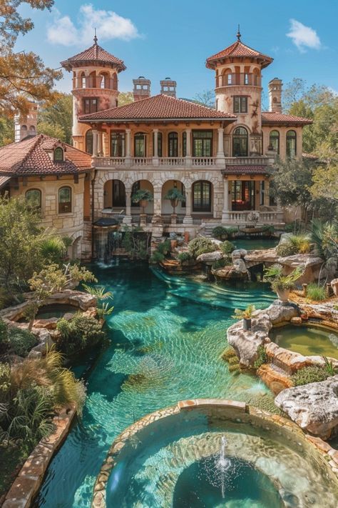 Earthy Mansion, Tropical Mansion, Stunning Houses, Home Decor Ideas Apartment, Home Decorating Styles, Most Beautiful Houses, Farmhouse Home Decor Ideas, Extravagant Homes, Castle House Design