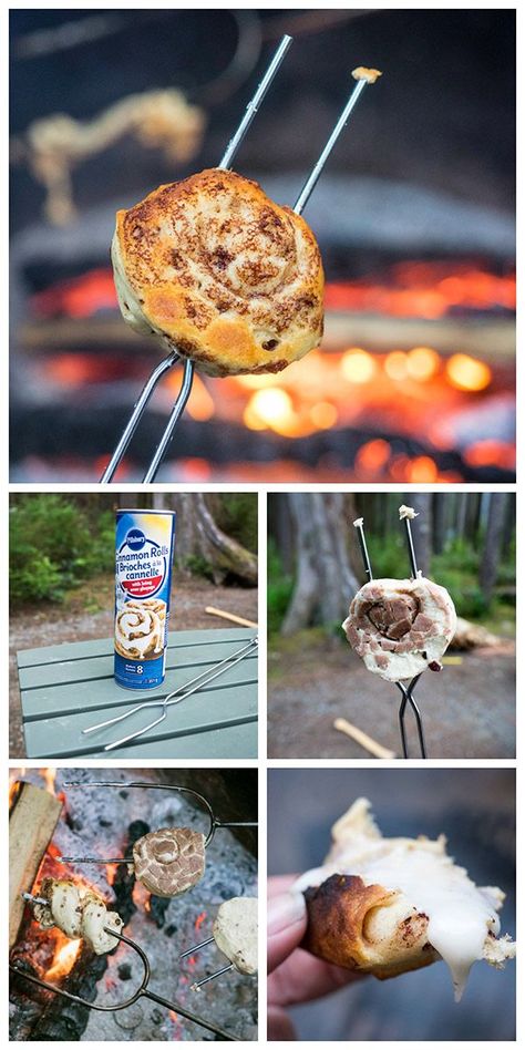 Campfire Toasted Cinnamon Rolls - It's amazing what a can of cinnamon rolls toasted over a campfire can taste like! Easy and fun even for little campers. Camping Hacks With Kids, Zelt Camping, Best Camping Meals, Camping Hacks Food, Camping Desserts, Camping 101, Campfire Food, Family Camping Trip, Campfire Cooking